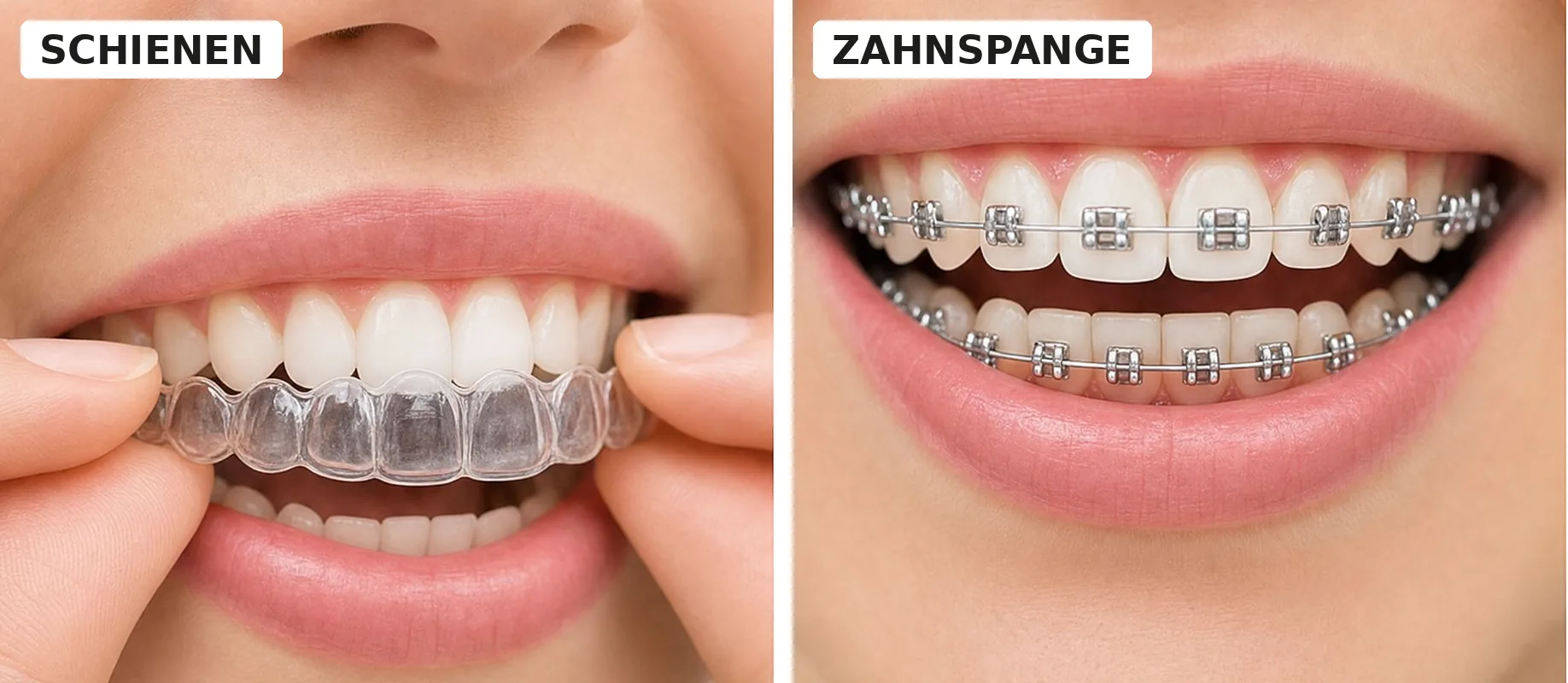 Transparente Zahnschienen und feste Zahnspange - Vergleich der Methoden